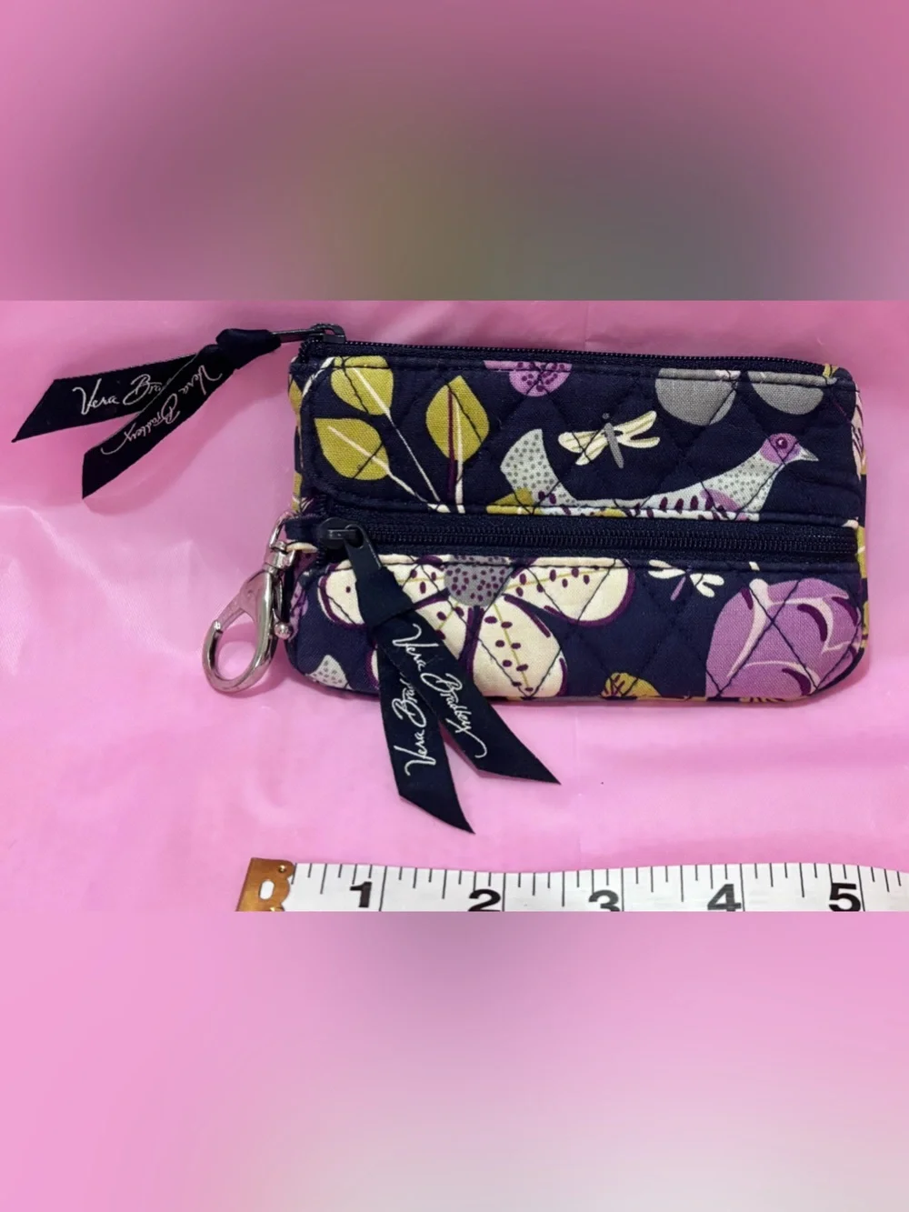 VINTAGE Vera Bradley Floral Nightingale Zipper Coin Card Holder Blue Pink Purple